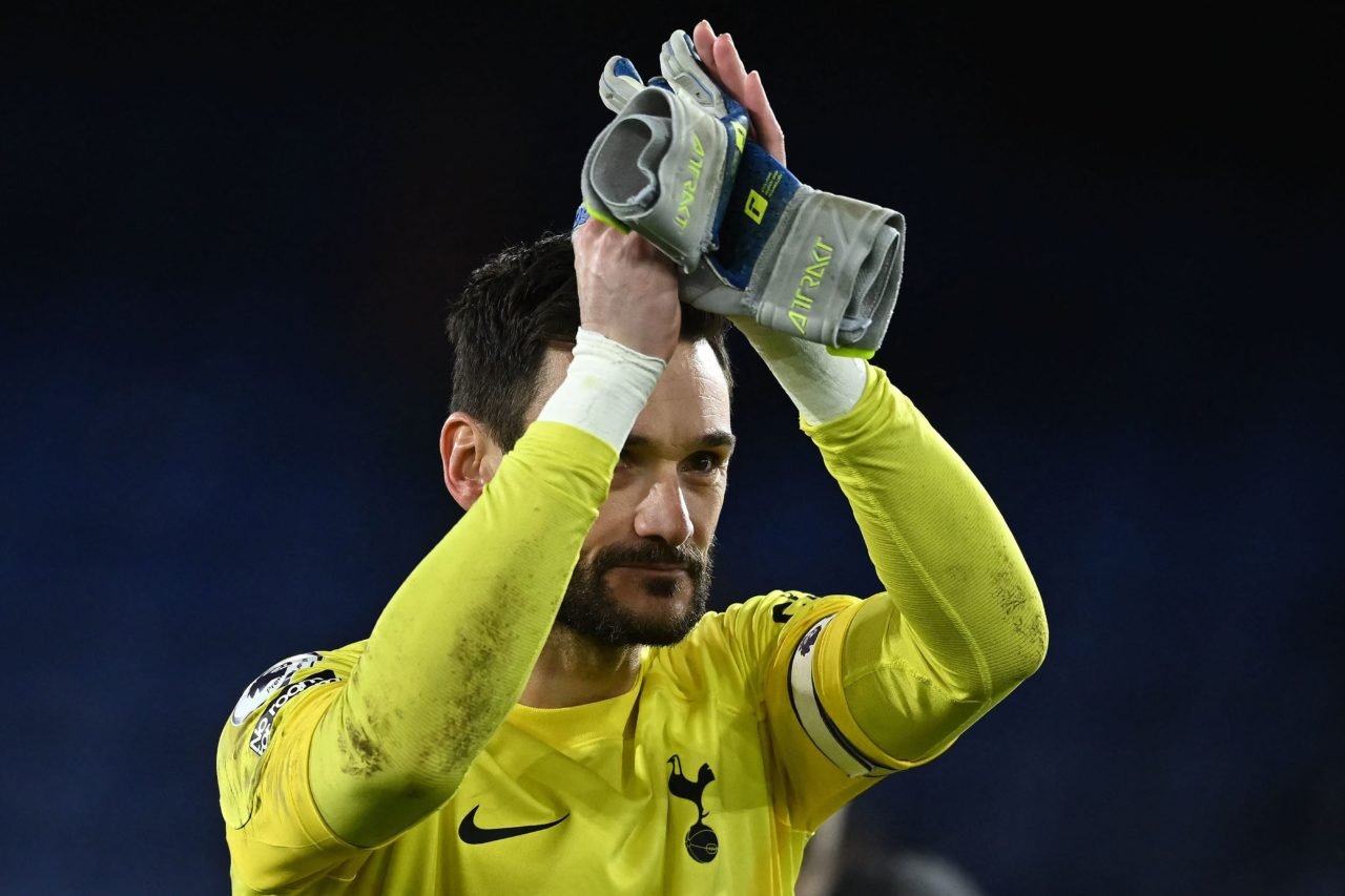 Tottenham Hotspur's French goalkeeper Hugo Lloris celebrates after their 4-0 victory in the English Premier League football match between Crystal P...