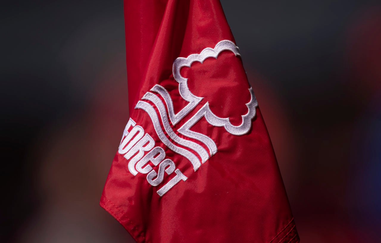 The official Nottingham Forest club badge on a corner flag during the Premier League match between Nottingham Forest and West Ham United at City Gr...