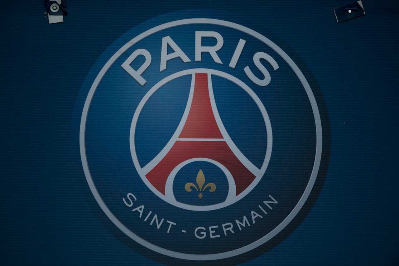 Paris Saint-Germain club badge during the Ligue 1 match between Paris Saint-Germain and AS Monaco at Parc des Princes on August 28, 2022 in Paris, ...