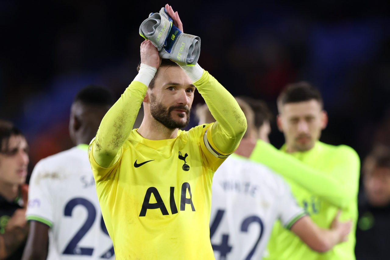 Hugo Lloris of Tottenham Hotspur applauds the fans after the team's victory during the Premier League match between Crystal Palace and Tottenham Ho...