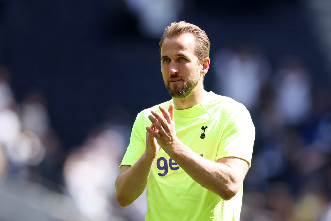 Harry Kane of Tottenham Hotspur acknowledges the fans after the team's defeat during the Premier League match between Tottenham Hotspur and Brentfo...