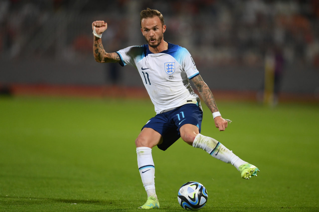 James Maddison of England in action during the UEFA EURO 2024 qualifying round group C match between Malta and England at Ta' Qali Stadium on June ...