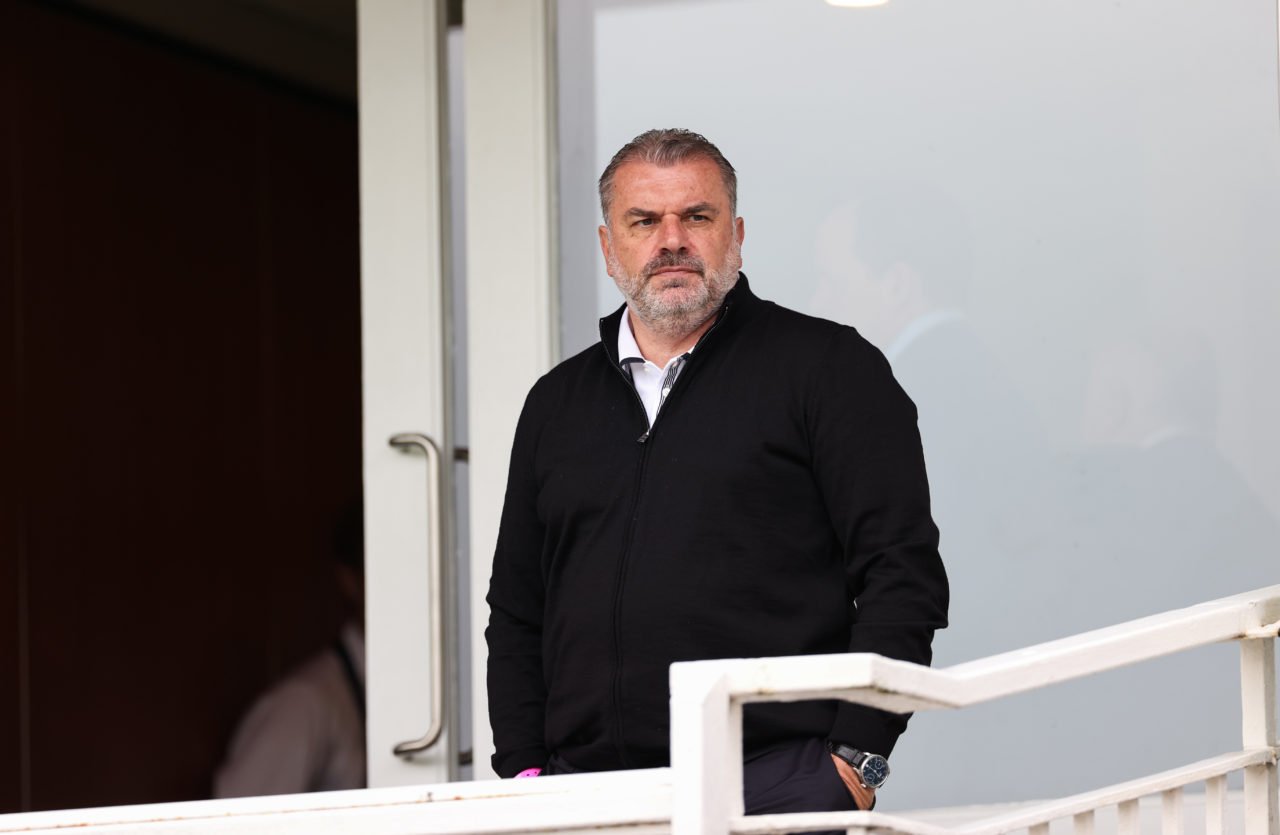 Ange Postecoglou, manager of Tottenham Hotspur FC, looks on from the Cricket Australia Suite during Day Three of the LV= Insurance Ashes 2nd Test m...