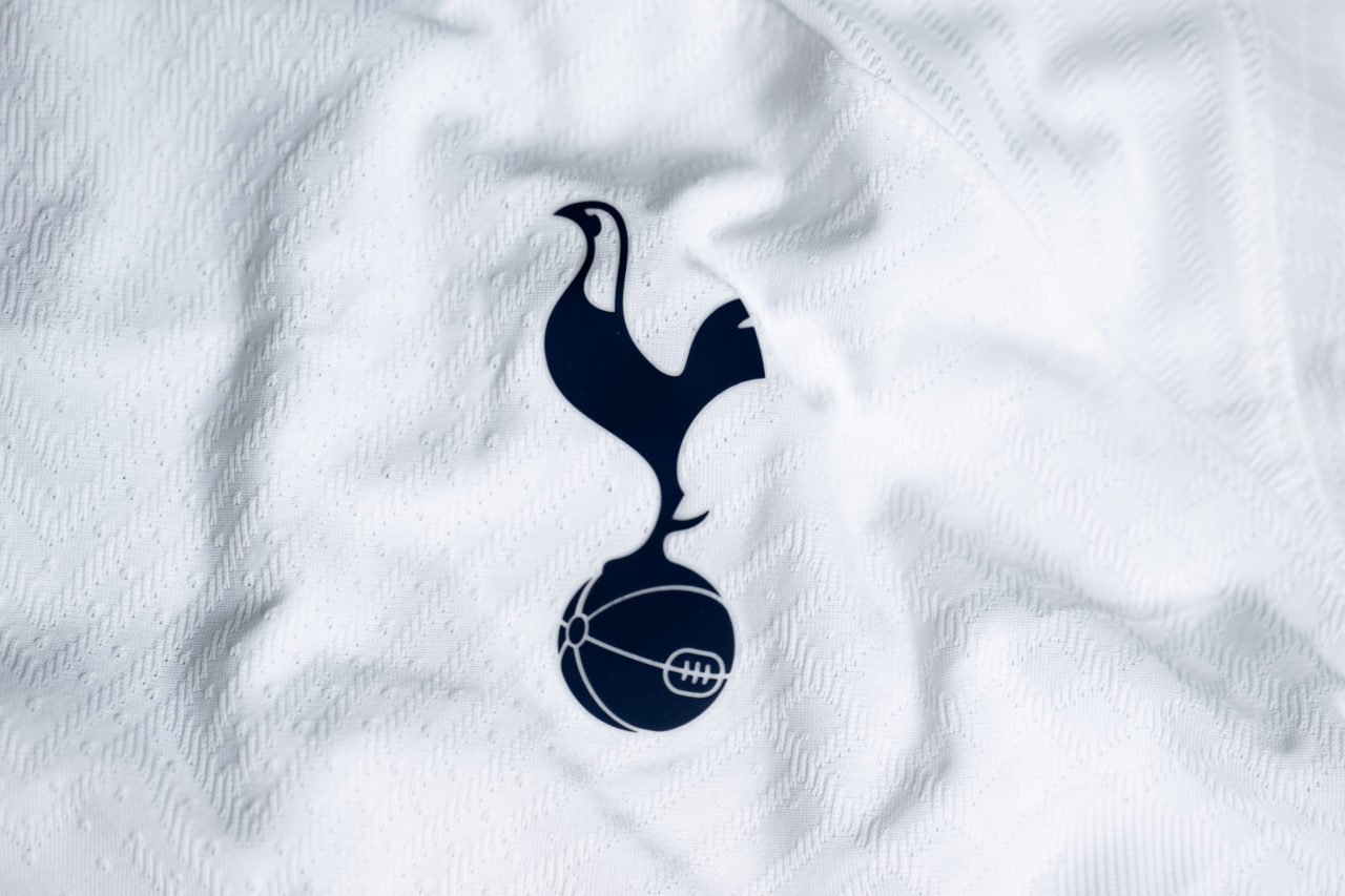 A detailed view of the badge of Tottenham Hotspur during the UEFA Champions League 2022/23 Group Stage Teams Jerseys Shoot at UEFA Headquarters, Th...