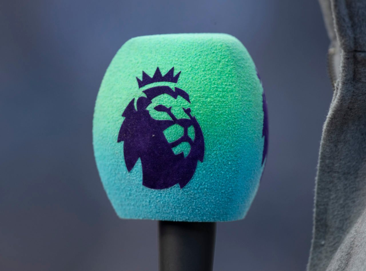The Premier League logo on an interview microphone ahead of the Premier League match between Newcastle United and Manchester United at St. James Pa...