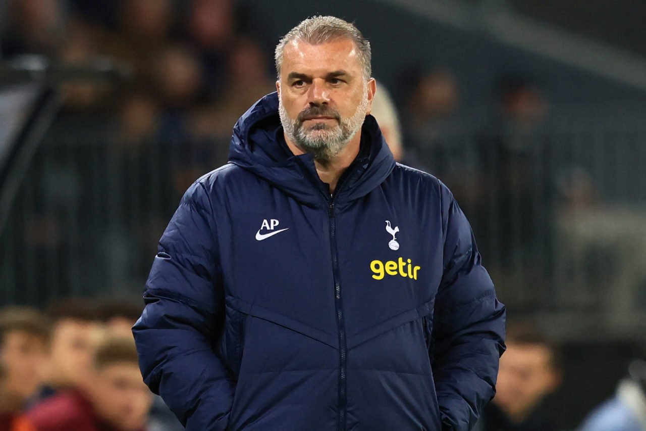 Manager Ange Postecoglou of Tottenham Hotspur watches from the sidelines during an exhibition football match against West Ham at Optus Stadium in P...