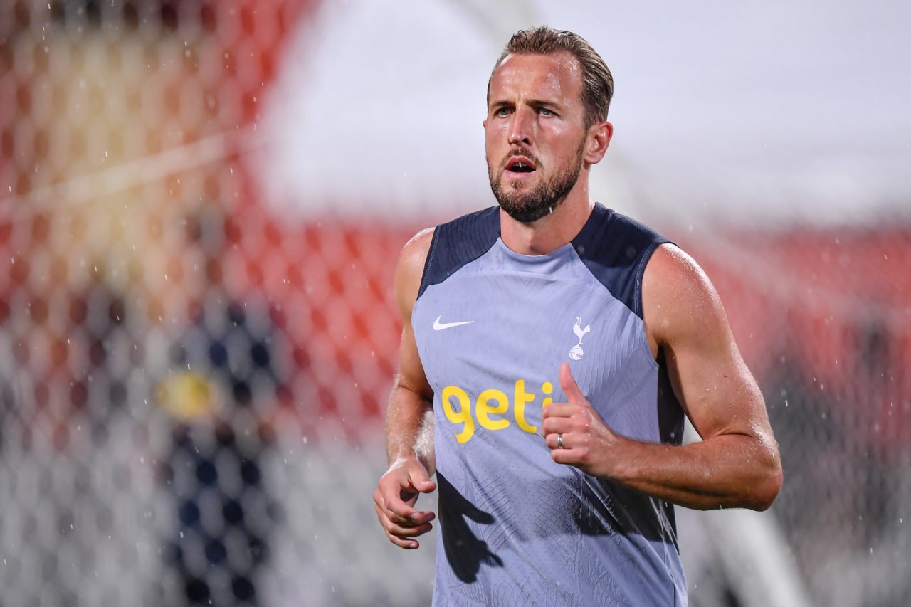 Harry Kane of Tottenham Hotspur in training session ahead of the pre-season match against Leicester City at Rajamangala Stadium.