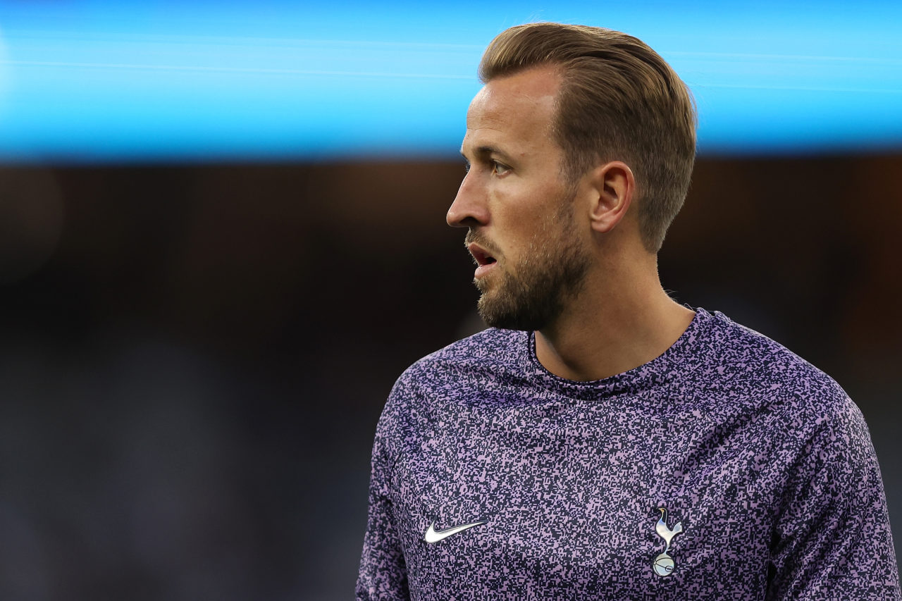 Harry Kane of Hotspur looks on warms up before the pre-season friendly match between Tottenham Hotspur and West Ham United at Optus Stadium on July...