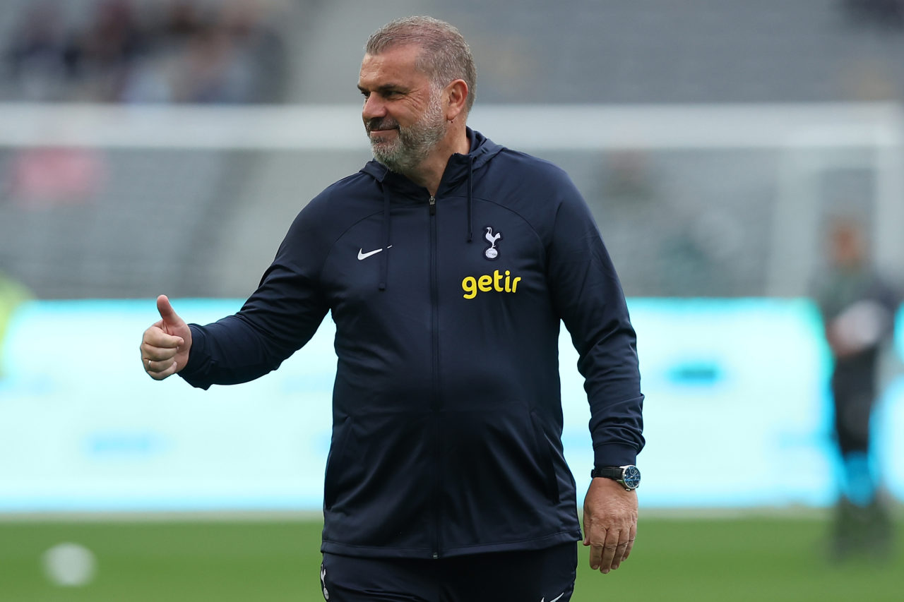 Ange Postecoglou, manager of Hotspur acknowledges spectators after arriving ahead of the pre-season friendly match between Tottenham Hotspur and We...