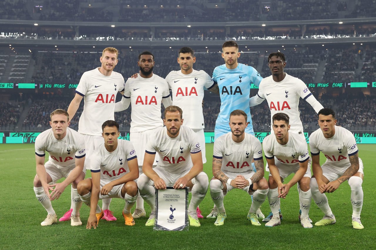 Hotspur starting eleven pose for a team photoduring the pre-season friendly match between Tottenham Hotspur and West Ham United at Optus Stadium on...