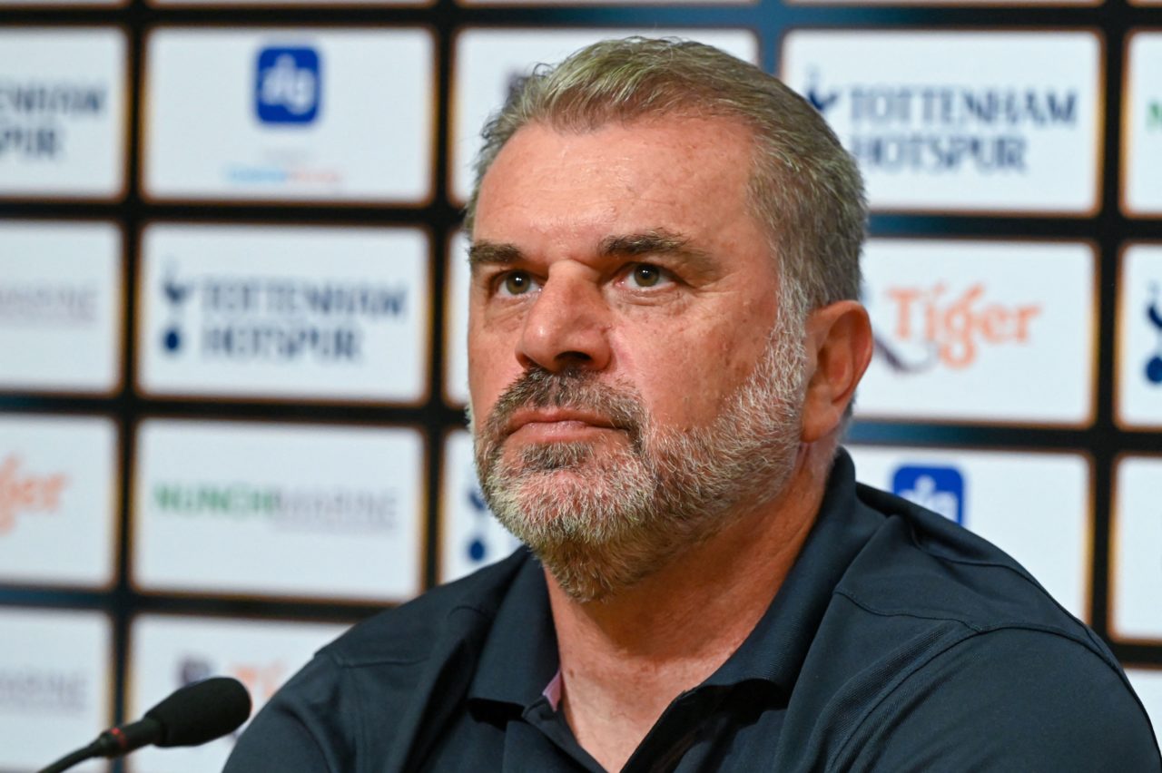 Ange Postecoglou, manager of Tottenham Hotspur team attends a press conference at the Singapore Festival of Football in Singapore on July 25, 2023....