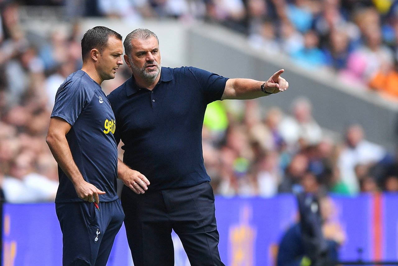Ange Postecoglou of Tottenham Hotspur speaks to his assistant during the pre-season friendly match between Tottenham Hotspur and Shakhtar Donetsk a...