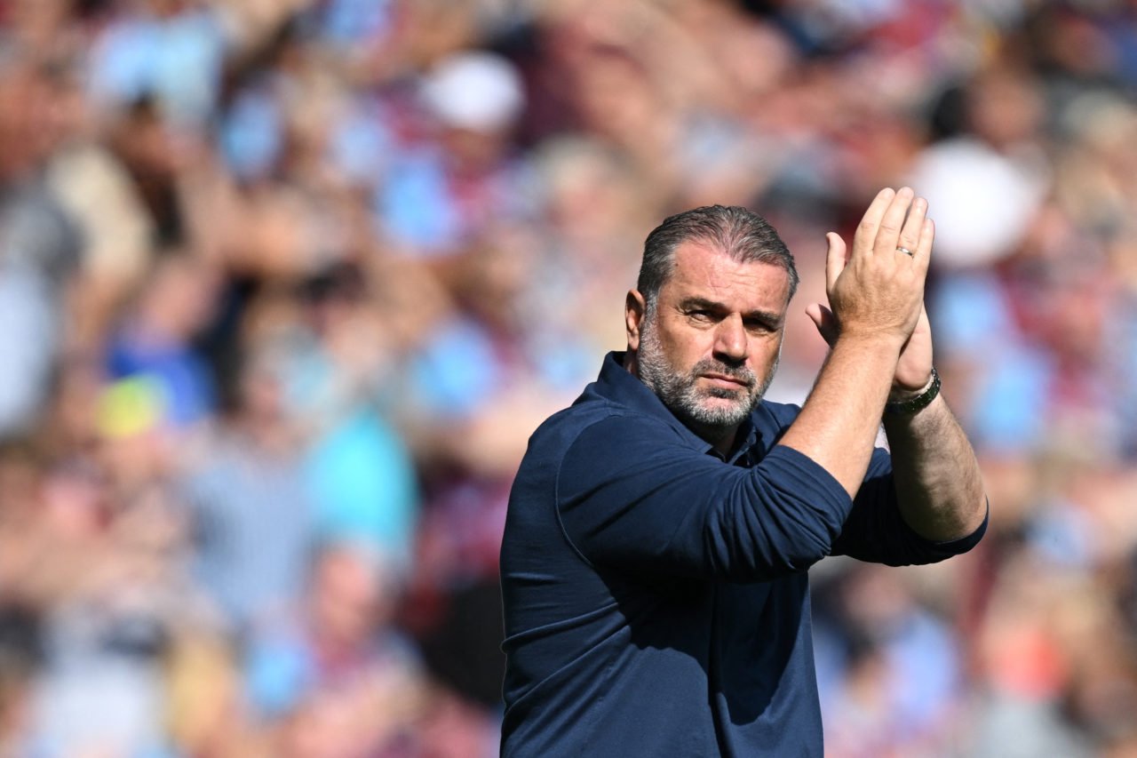 Tottenham Hotspur's Greek-Australian Head Coach Ange Postecoglou applauds during the English Premier League football match between Burnley and Tott...