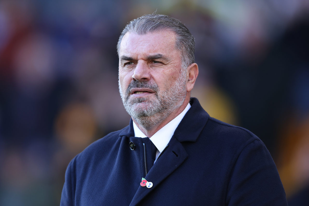 Ange Postecoglou, Manager of Tottenham Hotspur, looks on prior to the Premier League match between Wolverhampton Wanderers and Tottenham Hotspur at...
