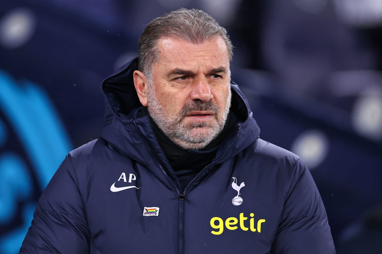 Ange Postecoglou the head coach / manager of Tottenham Hotspur  during the Premier League match between Manchester City and Tottenham Hotspur at Et...