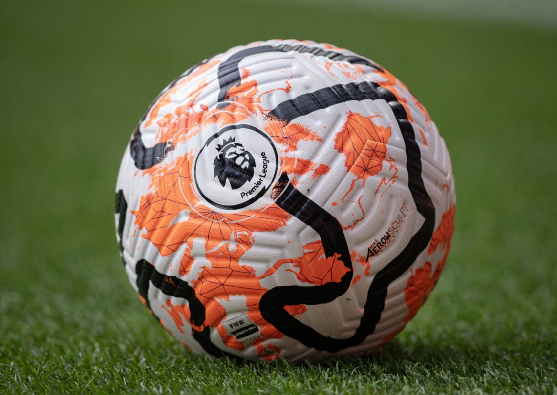 The official Premier League badge on a match ball during the Premier League match between Sheffield United and Newcastle United at Bramall Lane on ...
