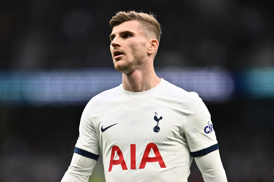 Timo Werner of Tottenham Hotspur looks on during the Premier League match between Tottenham Hotspur and Brighton & Hove Albion at Tottenham Hot...