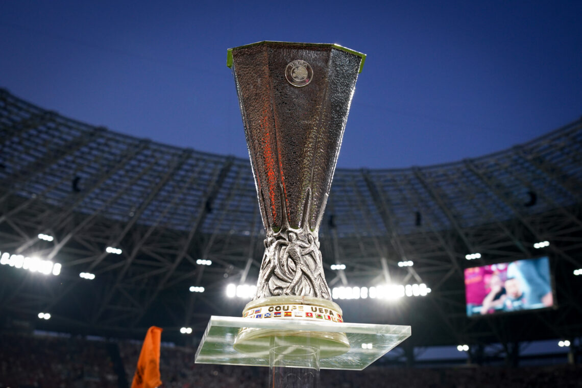 General view of Puskas Arena with the trophy during the UEFA Europa League final match between Sevilla FC and AS Roma at Puskas Arena, Budapest, Hu...