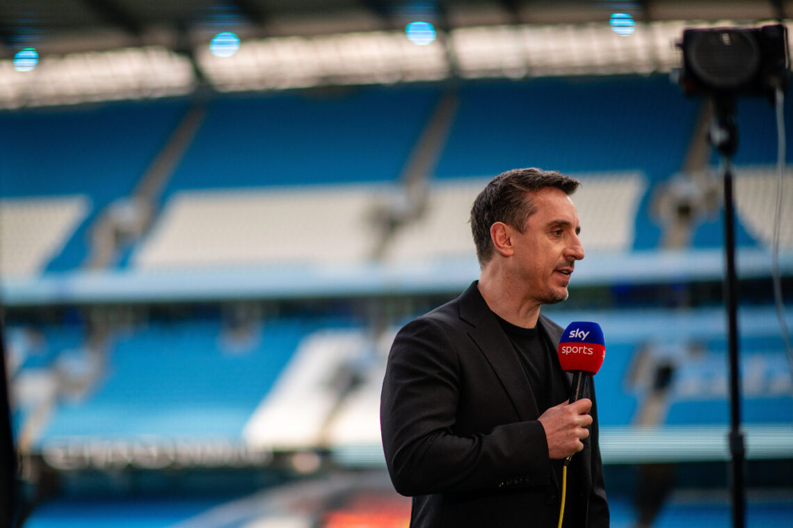 Former Manchester United player and Sky Sports Pundit Gary Neville gives a pre match interview ahead of the Premier League match between Manchester...