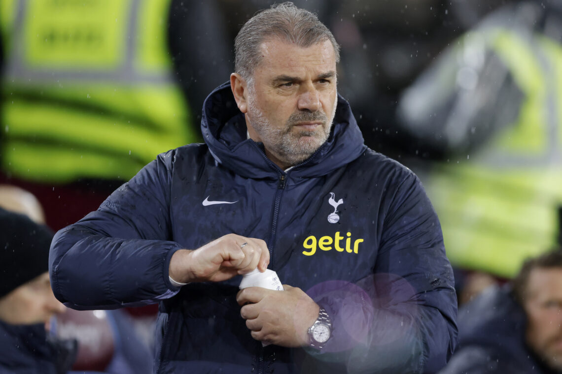 Ange Postecoglou, Manager of Tottenham Hotspur on the side line before the Premier League match between West Ham United and Tottenham Hotspur at Lo...