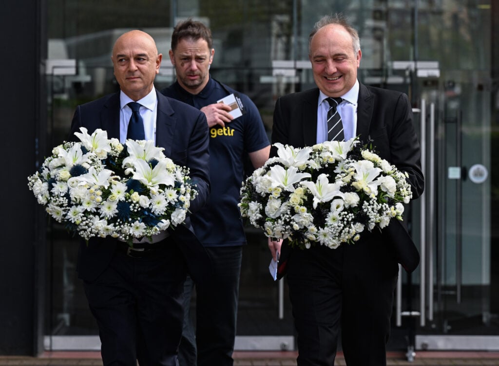 Tottenham chairman Daniel Levy and Newcastle CEO Darren Eales lay flowers in remembrance of former player and manager Joe Kinnear before the Premie...