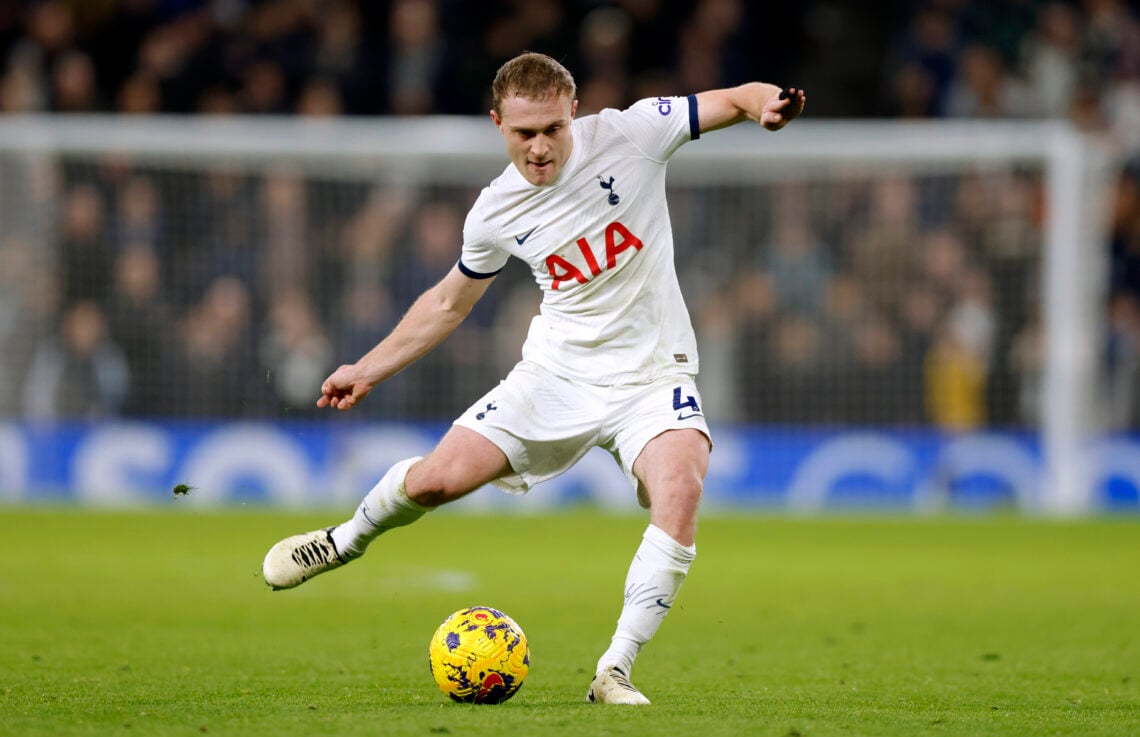 Oliver Skipp of Tottenham Hotspur on the ball during the Premier League match between Tottenham Hotspur and Brentford FC at Tottenham Hotspur Stadi...