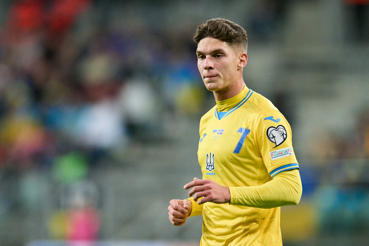 Georgly Sudakov of Ukraine looks on during the UEFA EURO 2024 Play-Offs final match between Ukraine and Iceland at Tarczynski Arena on March 26, 20...