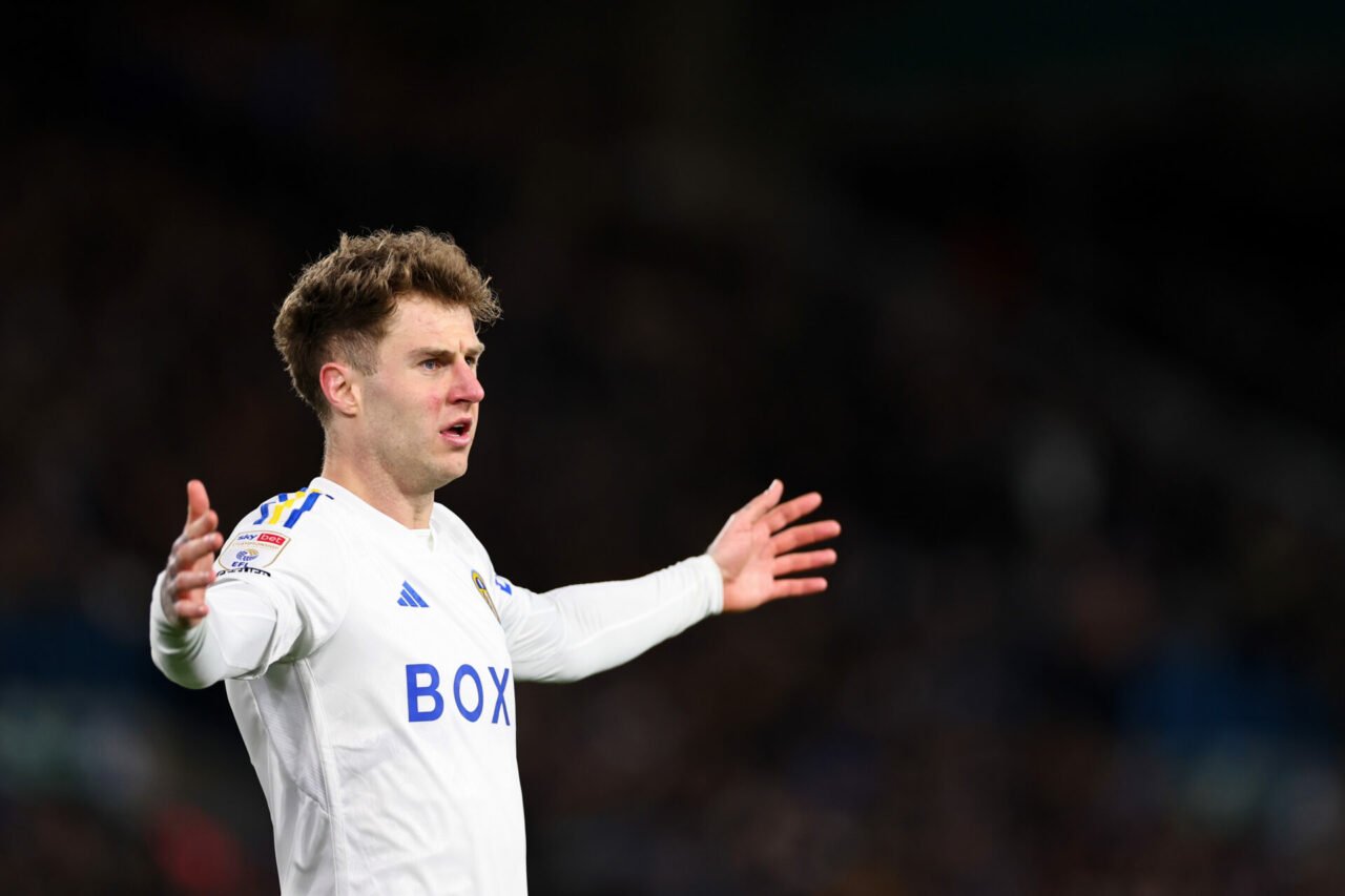 Joe Rodon of Leeds United during the Sky Bet Championship match between Leeds United and Sunderland at Elland Road on April 9, 2024 in Leeds, England.