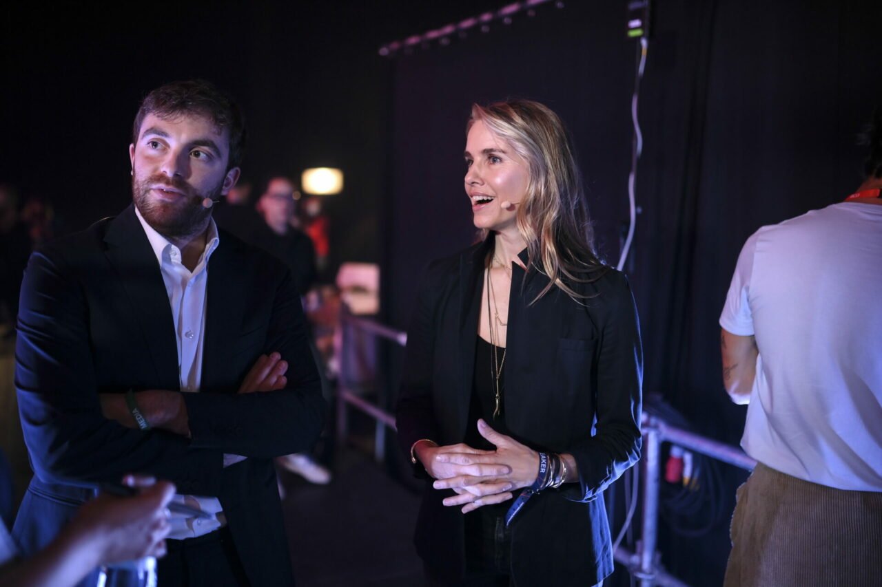 Lisbon , Portugal - 4 November 2021; Fabrizio Romano, Football Journalist, and Jaci Hays, FaZe Clan, backstage at Centre Stage during day three of ...