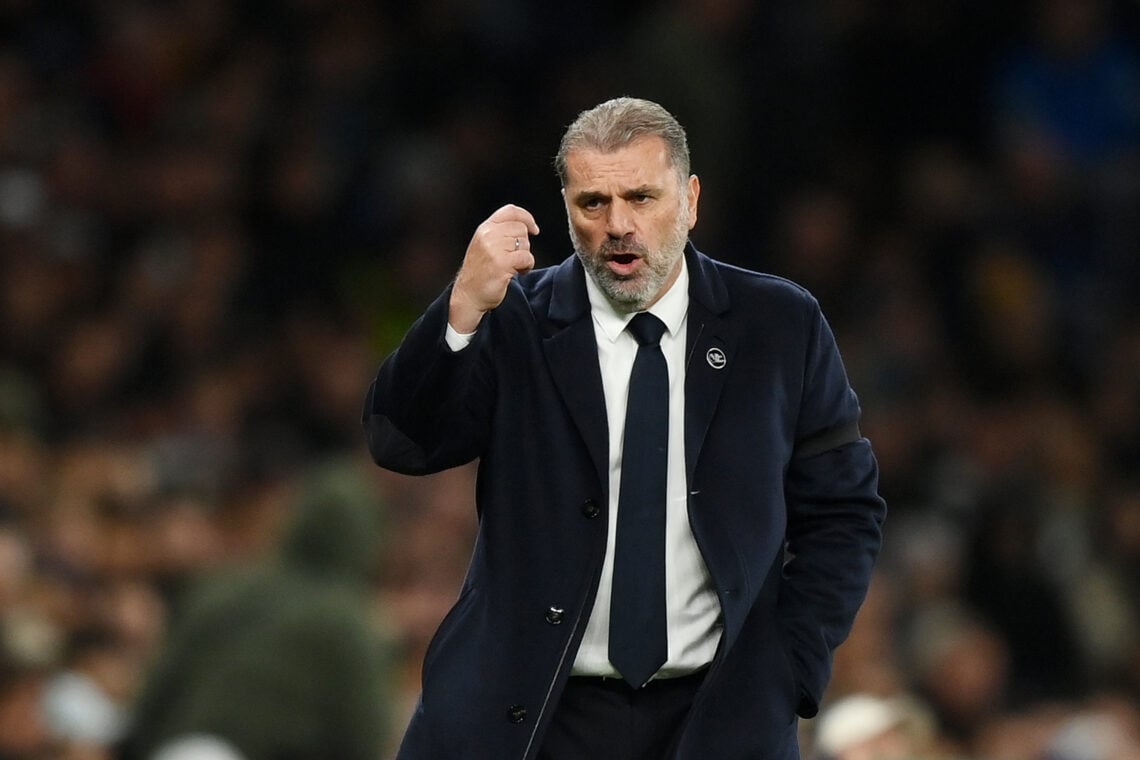 Ange Postecoglou, Manager of Tottenham Hotspur, reacts during the Premier League match between Tottenham Hotspur and Fulham FC at Tottenham Hotspur...