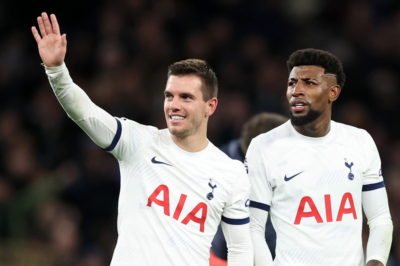 Giovani Lo Celso of Tottenham Hotspur acknowledges the fans at full-time following the team's victory in the Premier League match between Tottenham...