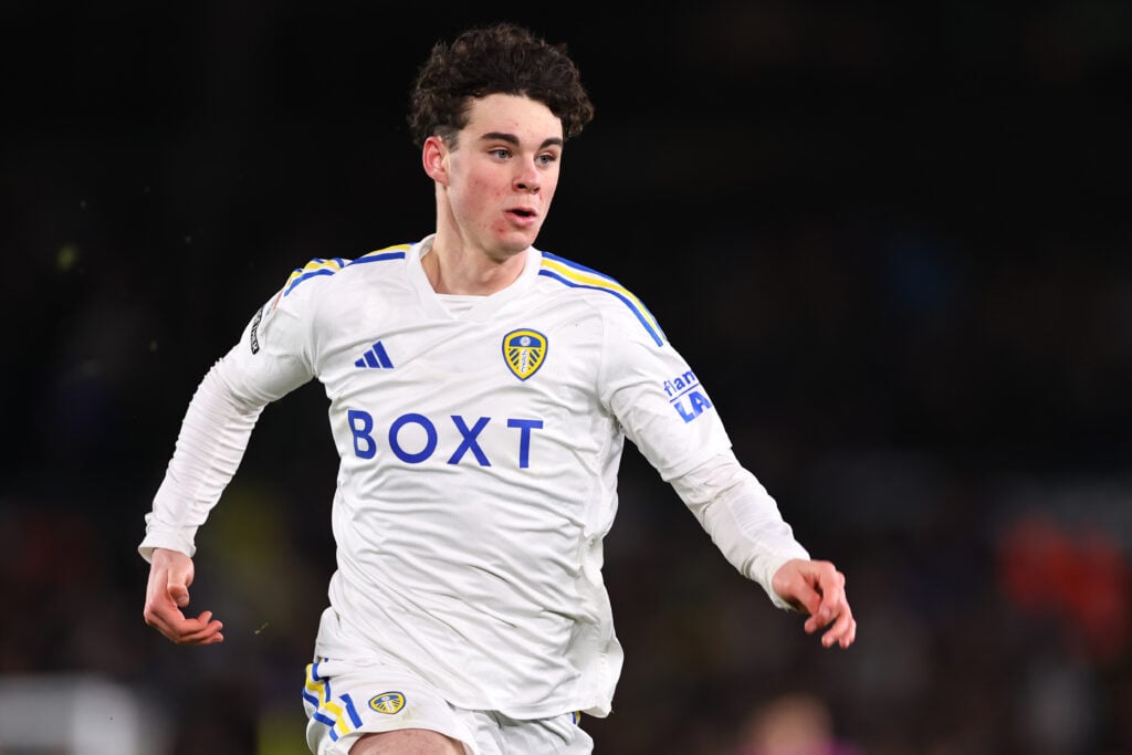 Archie Gray of Leeds United during the Sky Bet Championship match between Leeds United and Sunderland at Elland Road on April 9, 2024 in Leeds, Eng...