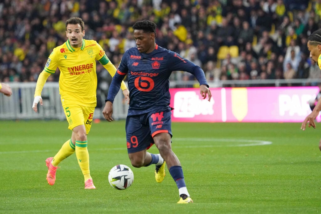 Jonathan DAVID of Lille during the Ligue 1 Uber Eats match between Nantes and Lille at Stade de la Beaujoire on May 12, 2024 in Nantes, France.
