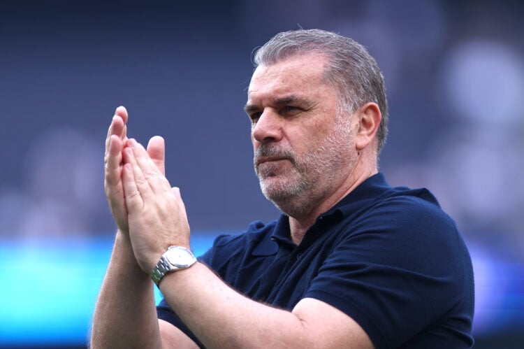 Tottenham Manager Ange Postecoglou applauds the fans after the Premier League match between Tottenham Hotspur and Burnley FC at Tottenham Hotspur S...