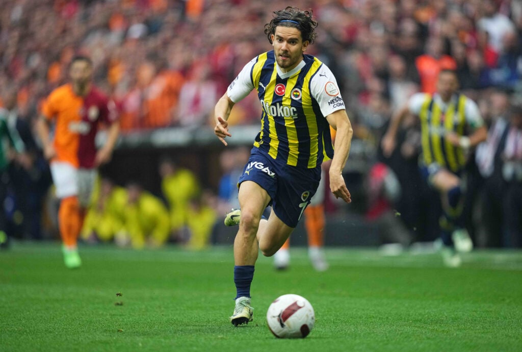 Ferdi Kadioglu of Fenerbahce controls the ball during the Turkish Super League match between Galatasaray and Fenerbahce at Rams Park on May 19, 202...