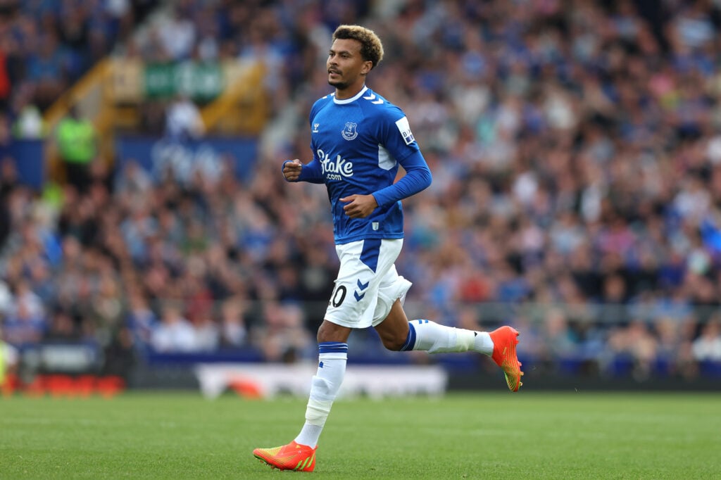 Dele Alli of Everton in action during the Premier League match between Everton FC and Chelsea FC at Goodison Park on August 06, 2022 in Liverpool, ...