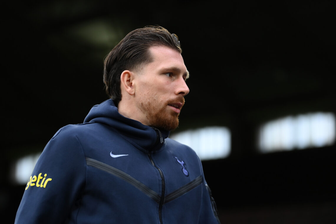 Pierre-Emile Hojbjerg of Tottenham Hotspur inspects the pitch prior to the Premier League match between Fulham FC and Tottenham Hotspur at Craven C...