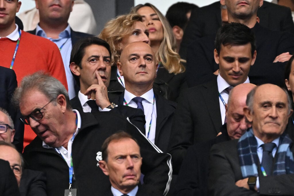 Tottenham Hotspur's English chairman Daniel Levy (C) looks on ahead of the UEFA Champions League final football match between Borussia Dortmund and...