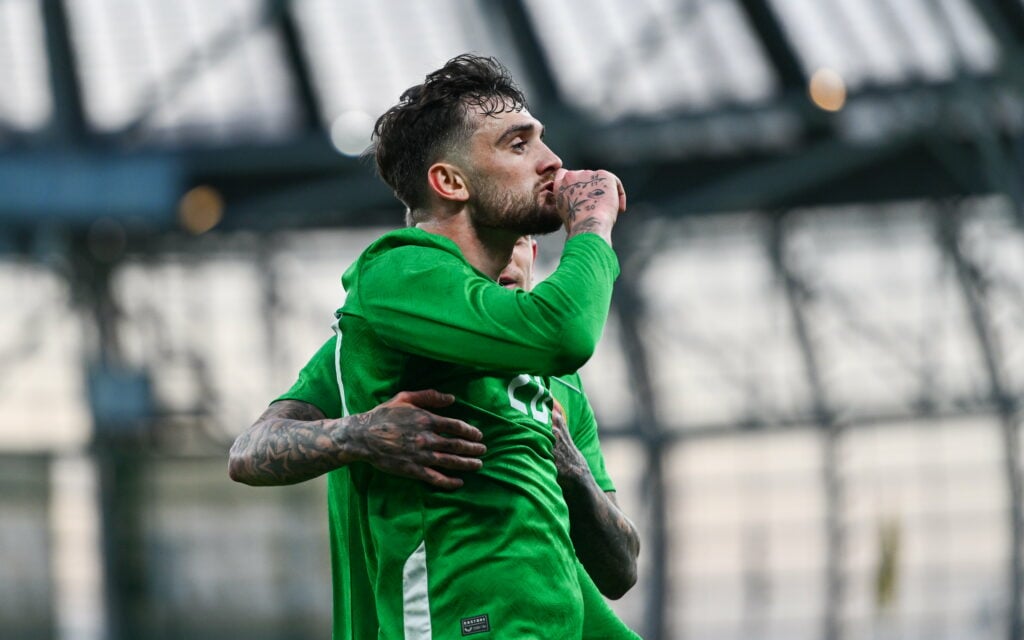 Dublin , Ireland - 4 June 2024; Troy Parrott of Republic of Ireland celebrates after scoring his side's second goal during the international friend...