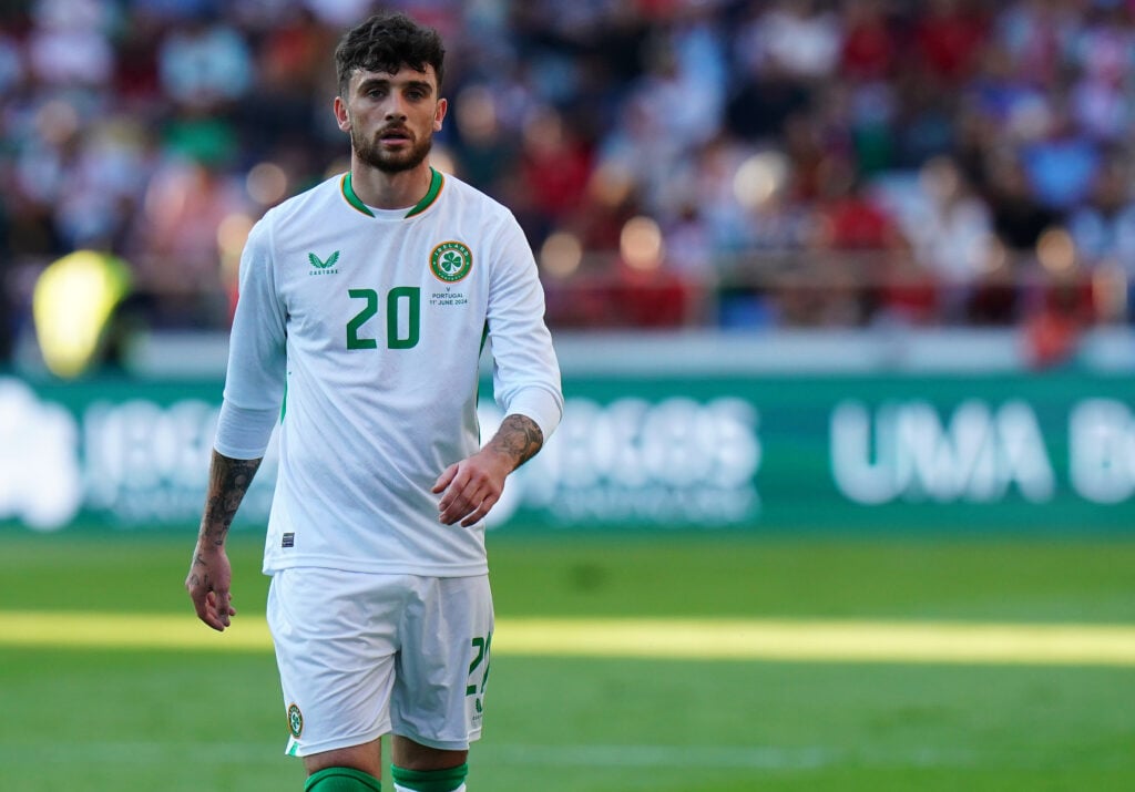 Troy Parrott of Republic of Ireland during the International Friendly match between Portugal and Republic of Ireland at Estadio Municipal de Aveiro...