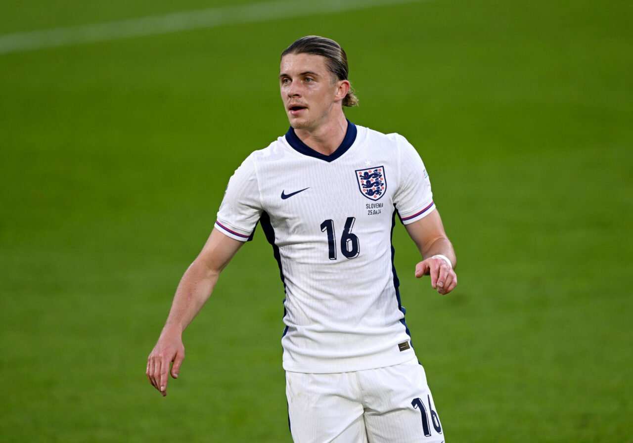 Conor Gallagher of England looks on during the UEFA EURO 2024 group stage match between England and Slovenia at Cologne Stadium on June 25, 2024 in...