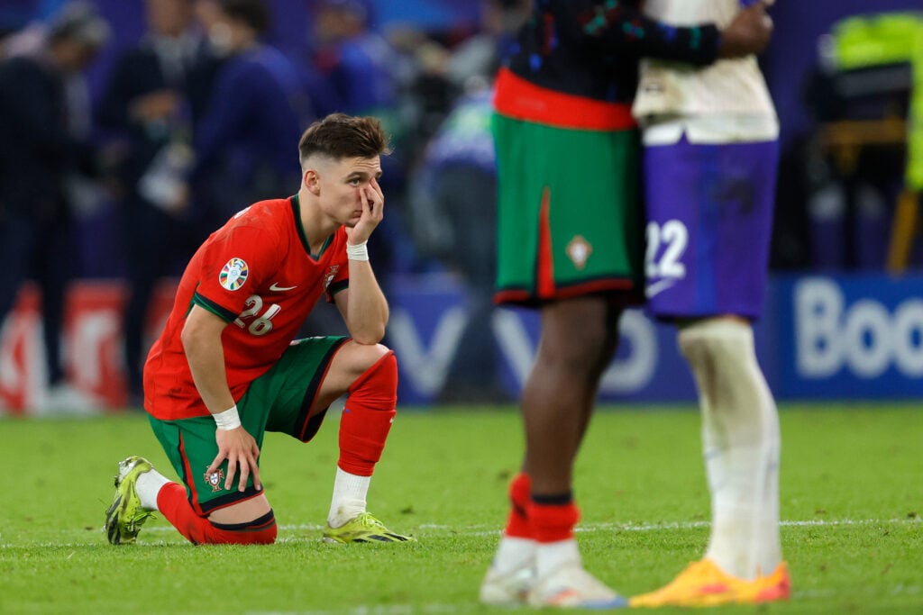 Francisco Conceicao of Portugal disappointed after the loss and elimination during the  EURO match between Portugal  v France  at the Volksparkstad...