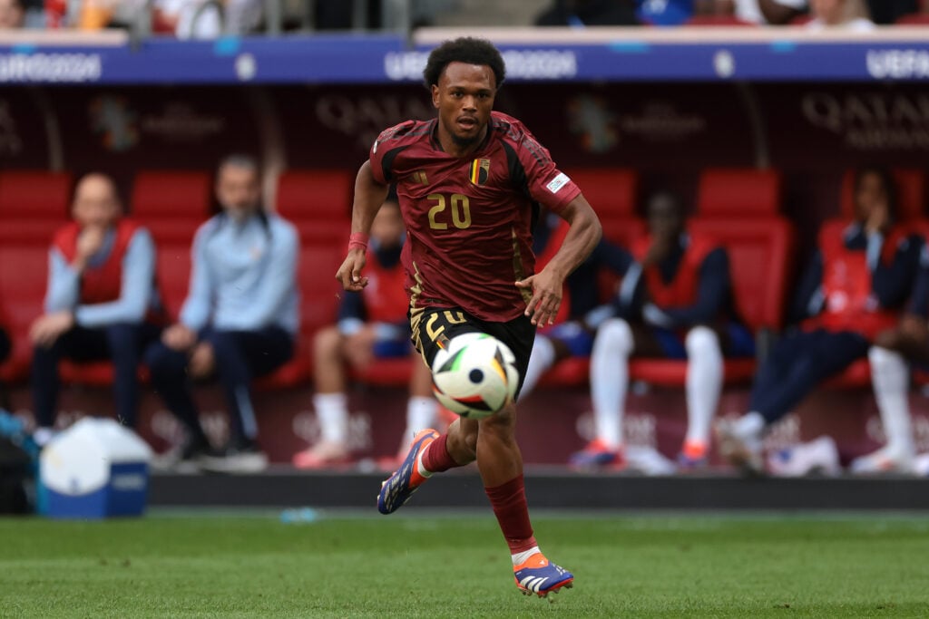 Lois Openda of Belgium during the UEFA EURO 2024 round of 16 match between France and Belgium at Düsseldorf Arena on July 01, 2024 in Dusseldorf, G...