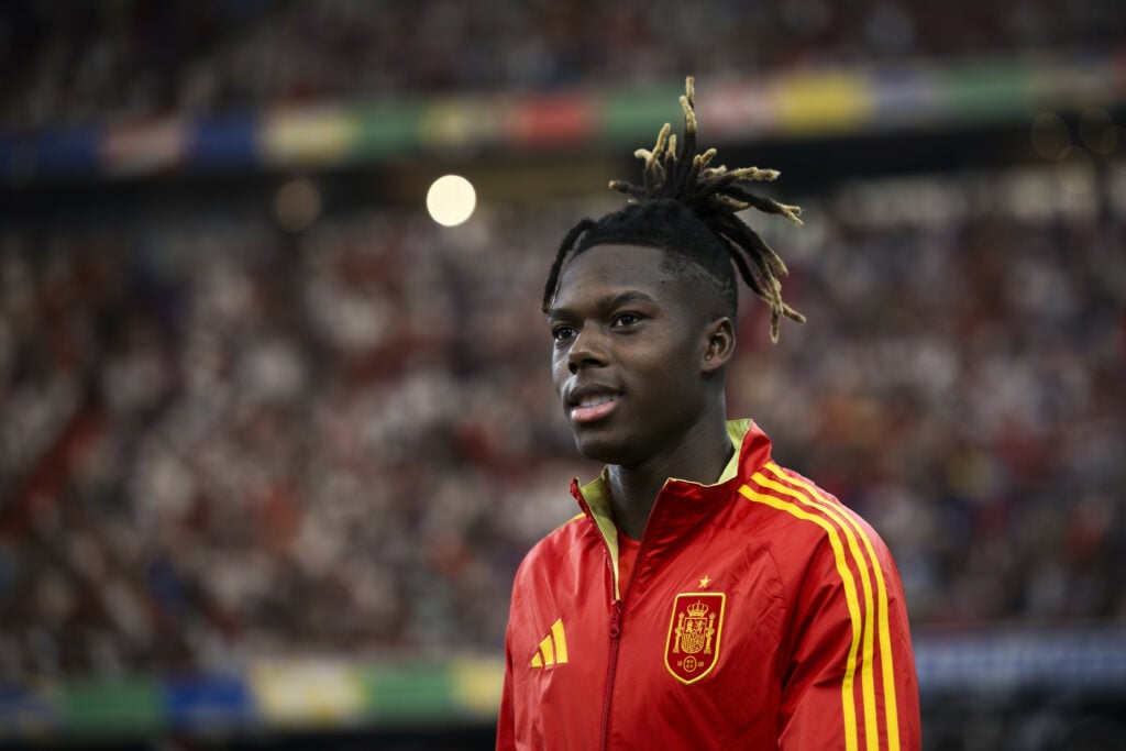 Nico Williams of Spain looks on prior to the UEFA EURO 2024 semi-final football match between Spain and France. Spain won 2-1 over France.