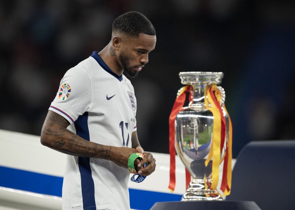 Ivan Toney of England walks past the trophy after the UEFA EURO 2024 final match between Spain and England at Olympiastadion on July 14, 2024 in Be...
