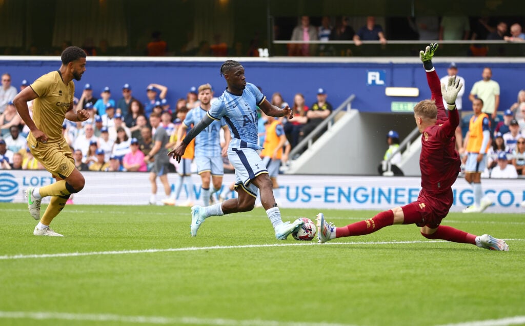 Tottenham Hotspur's Yves Bissouma scores his team's first goal during a pre-season friendly match between Queens Park Rangers and Tottenham Hotspur...