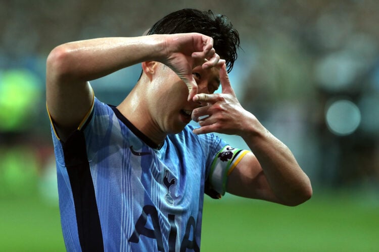 Son Heung-min of Tottenham Hotspur celebrates scoring his side's third goal during the pre-season friendly between Team K League and Tottenham Hots...