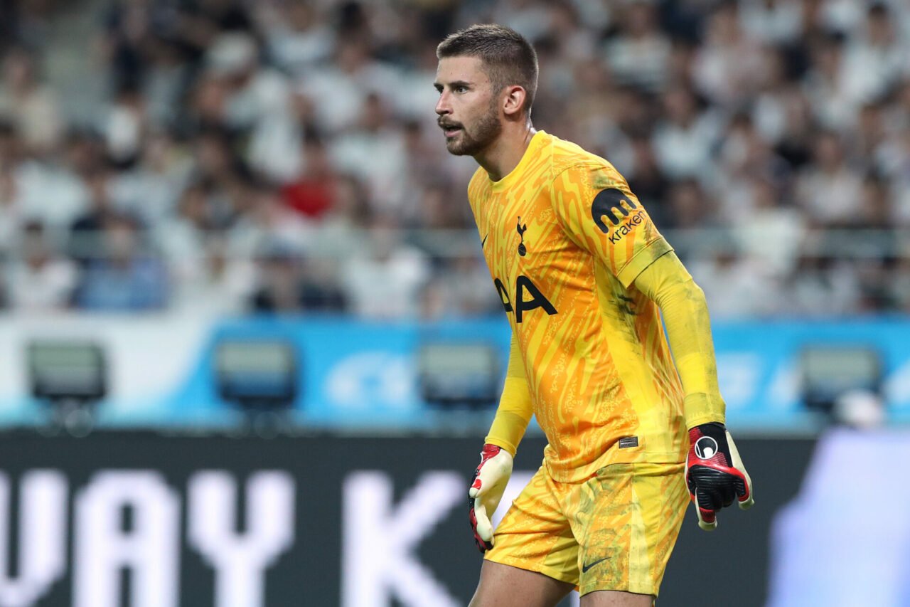 Guglielmo Vicario of Tottenham Hotspur in action during the pre-season friendly between Tottenham Hotspur and Bayern Muenchen at Seoul World Cup St...